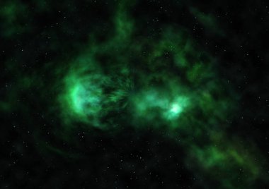 Uzakta parlayan nebula ve yıldız alanı,