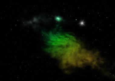 Uzayda bir yıldız alanı ve bir nebula. 3B görüntüleme
