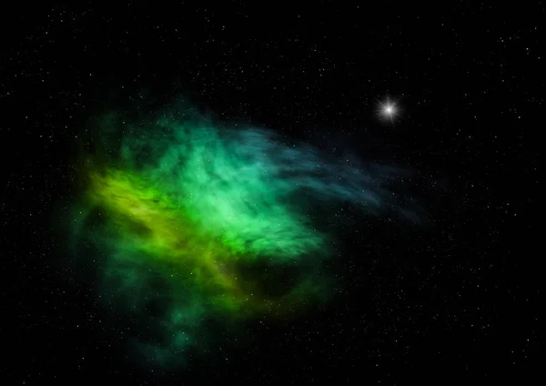 Lejos de ser nebulosa brillante y campo de estrellas. Renderizado 3D —  Fotos de Stock