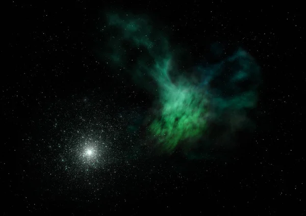 Campo estelar no espaço e uma nebulosa. Renderização 3D — Fotografia de Stock