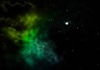 Uzayda bir yıldız alanı ve bir nebula. 3B görüntüleme