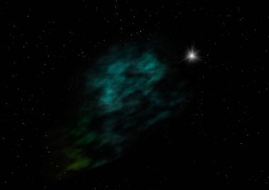 Uzayda bir yıldız alanı ve bir nebula. 3B görüntüleme