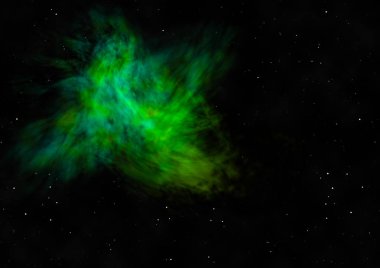 Uzayda bir yıldız alanı ve bir nebula. 3B görüntüleme