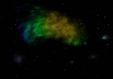 Uzayda bir yıldız alanı ve bir nebula. 3B görüntüleme