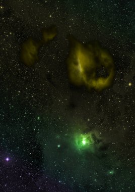 Uzayda bir yıldız alanı ve bir nebula. 3B görüntüleme