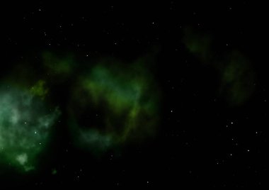 Uzayda bir yıldız alanı ve bir nebula. 3B görüntüleme