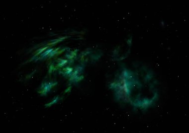 Uzayda bir yıldız alanı ve bir nebula. 3B görüntüleme