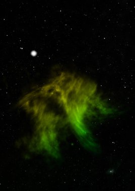 Uzayda bir yıldız alanı ve bir nebula. 3B görüntüleme