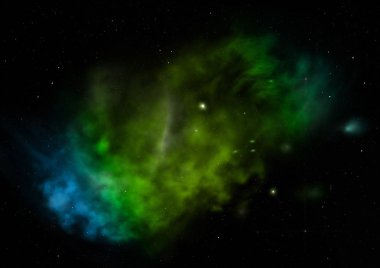 Uzayda bir yıldız alanı ve bir nebula. 3B görüntüleme