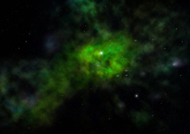 Uzayda bir yıldız alanı ve bir nebula. 3B görüntüleme