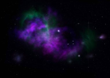 Uzayda bir yıldız alanı ve bir nebula. 3B görüntüleme