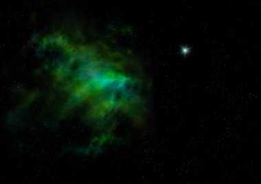 Uzayda bir yıldız alanı ve bir nebula. 3B görüntüleme