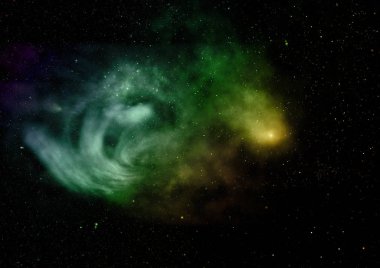 Uzayda bir yıldız alanı ve bir nebula. 3B görüntüleme