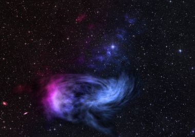 Uzayda bir yıldız alanı ve bir nebula. 3B görüntüleme