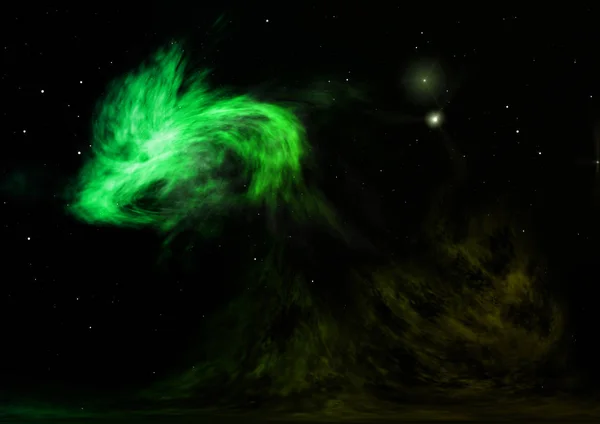 遠くに輝いている星雲と星のフィールド。3Dレンダリング — ストック写真