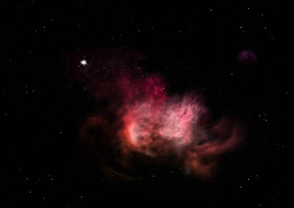 Lejos de ser nebulosa brillante y campo de estrellas. Renderizado 3D — Foto de Stock