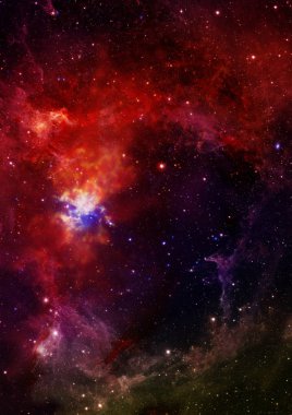 Uzayda bir yıldız alanı ve bir nebula. 3B görüntüleme