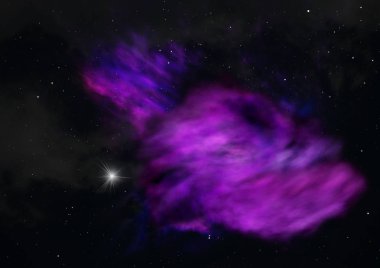 Uzayda bir yıldız alanı ve bir nebula. 3B görüntüleme