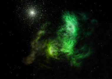 Uzayda bir yıldız alanı ve bir nebula. 3B görüntüleme
