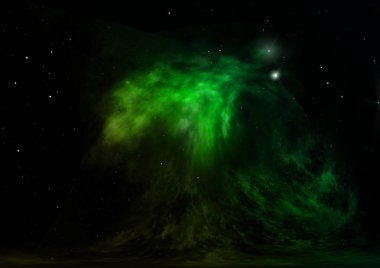 Uzayda bir yıldız alanı ve bir nebula. 3B görüntüleme