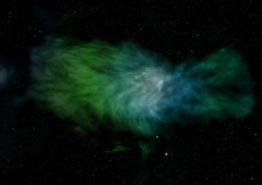 Uzayda bir yıldız alanı ve bir nebula. 3B görüntüleme