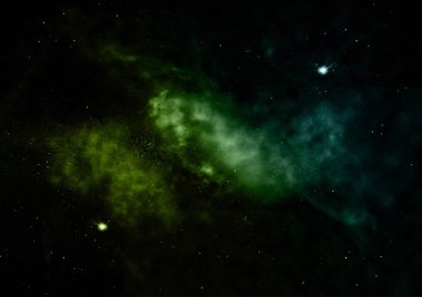 Uzayda bir yıldız alanı ve bir nebula. 3B görüntüleme