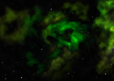 Uzayda bir yıldız alanı ve bir nebula. 3B görüntüleme