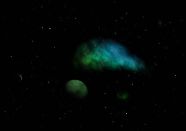 Yıldızlara karşı uzayda bir gezegen. 3B görüntüleme.