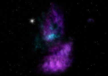 Uzayda bir yıldız alanı ve bir nebula. 3B görüntüleme