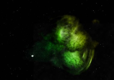 Uzayda bir yıldız alanı ve bir nebula. 3B görüntüleme