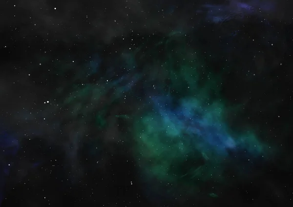 Lejos de ser nebulosa brillante y campo de estrellas. Renderizado 3D —  Fotos de Stock