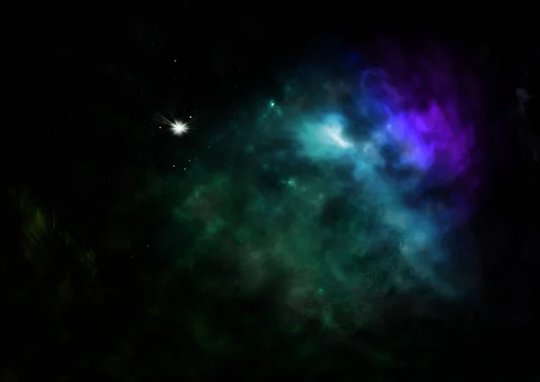 Loin d'être brillant nébuleuse et champ stellaire. rendu 3D — Photo