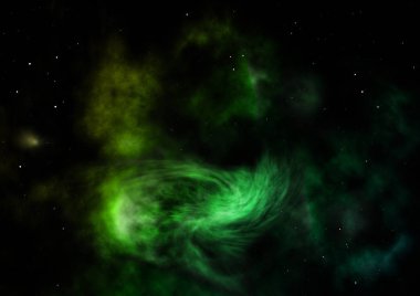 Uzayda bir yıldız alanı ve bir nebula. 3B görüntüleme