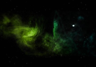 Uzayda bir yıldız alanı ve bir nebula. 3B görüntüleme