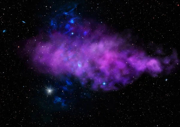 星雲や星のフィールドに輝いている。3Dレンダリング — ストック写真
