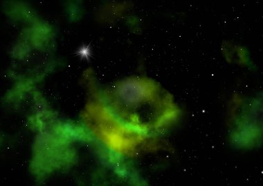 Uzayda bir yıldız alanı ve bir nebula. 3B görüntüleme