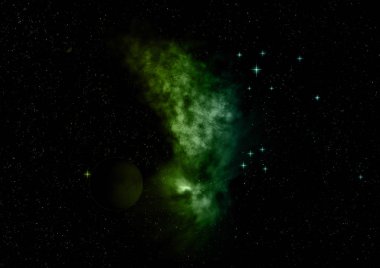 Uzayda bir yıldız alanı ve bir nebula. 3B görüntüleme