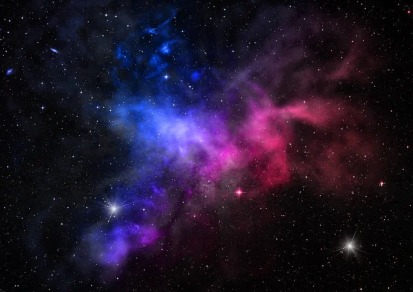 Campo stellare nello spazio e nebulose. Rendering 3D — Foto Stock