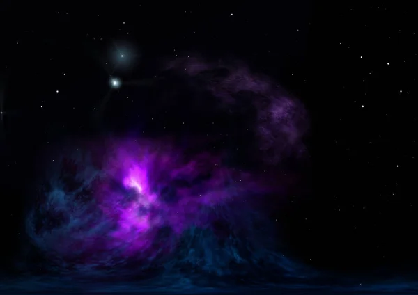 遠くに輝いている星雲と星のフィールド。3Dレンダリング — ストック写真