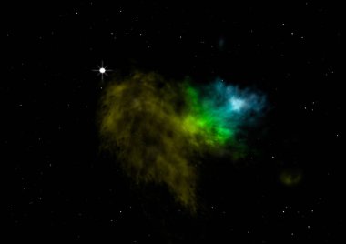 Uzayda bir yıldız alanı ve bir nebula. 3B görüntüleme