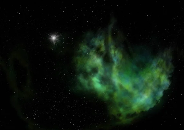 Messze ragyogó csillagköd és csillagmező. 3D renderelés — Stock Fotó
