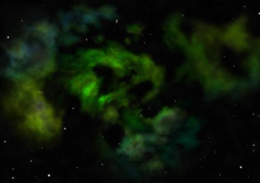 Uzayda bir yıldız alanı ve bir nebula. 3B görüntüleme