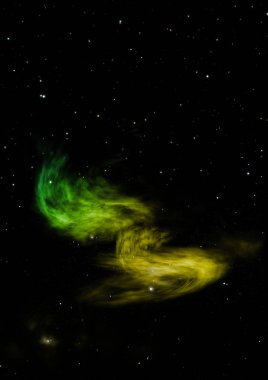 Uzayda bir yıldız alanı ve bir nebula. 3B görüntüleme