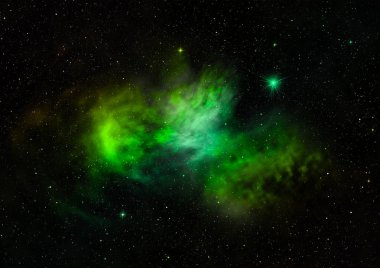 Uzayda bir yıldız alanı ve bir nebula. 3B görüntüleme