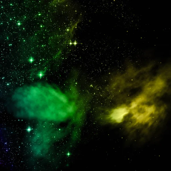 Longe de ser brilhante nebulosa e campo estelar. Renderização 3D — Fotografia de Stock