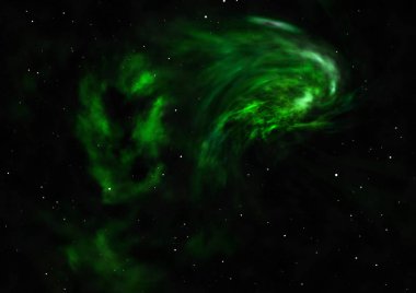 Uzayda bir yıldız alanı ve bir nebula. 3B görüntüleme