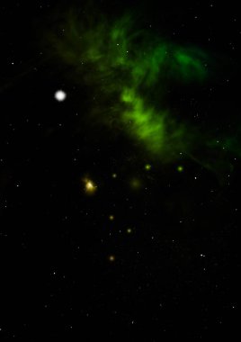 Uzayda bir yıldız alanı ve bir nebula. 3B görüntüleme