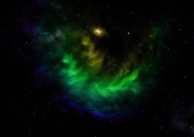 Uzayda bir yıldız alanı ve bir nebula. 3B görüntüleme