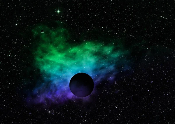 Planet in einem Raum gegen Sterne. 3D-Rendering. — Stockfoto