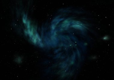 Uzayda bir yıldız alanı ve bir nebula. 3B görüntüleme